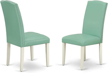 East West Furniture SHEN3-LWH-57 3 Piece Kitchen Set Contains a Round Room Table with Pedestal and 2 Pond Faux Leather Parsons Dining Chairs, 42x42 Inch - LeafyLoom