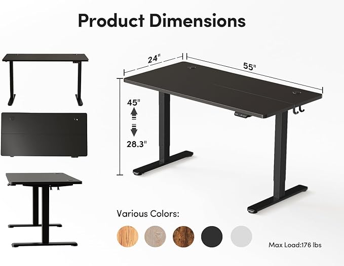 BANTI 55'' Standing Desk, Electric Stand up Height Adjustable Home Office Table, Sit Stand Desk with Splice Board, Black - LeafyLoom
