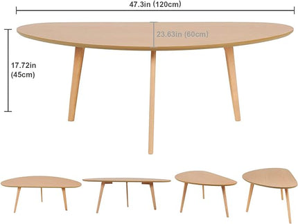 FIRMINANA Mid Century Modern Coffee Table,Large Oval Coffee Table for Living Room,Oval Small Mangotop Coffee Table for Small Spaces Nature Wood-47.3" W x23.63 D x 17.72" H - LeafyLoom