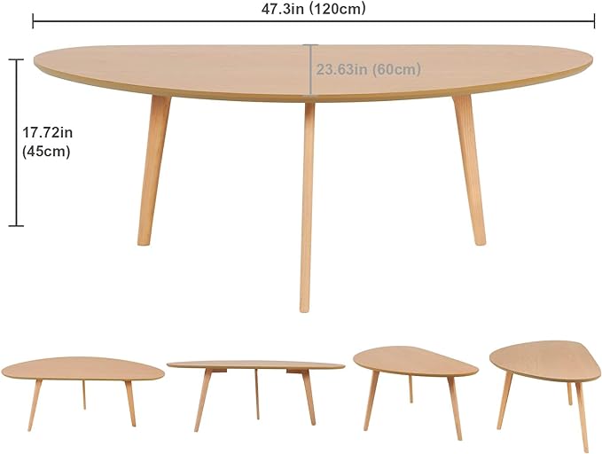 FIRMINANA Mid Century Modern Coffee Table,Large Oval Coffee Table for Living Room,Oval Small Mangotop Coffee Table for Small Spaces Nature Wood-47.3" W x23.63 D x 17.72" H - LeafyLoom