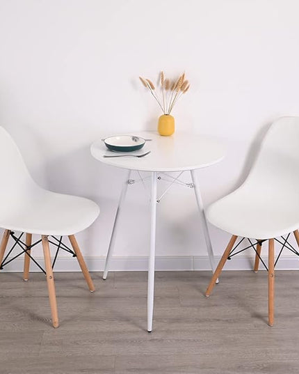 Small White Round Dining Table for 2 Bistro Table Dia 23.6" Simple Modern Round Table with Wood Top Metal Legs for Small Place Home Kitchen Cafe Office Conference - LeafyLoom