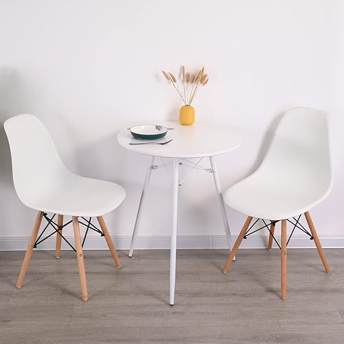 Small White Round Dining Table for 2 Bistro Table Dia 23.6" Simple Modern Round Table with Wood Top Metal Legs for Small Place Home Kitchen Cafe Office Conference - LeafyLoom