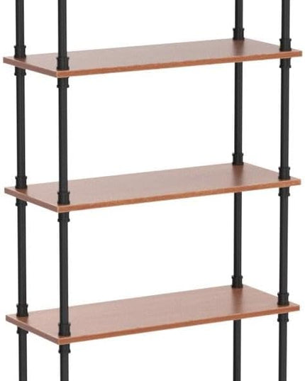Industrial Bookshelf, Bookcases and Book Shelves 5 Shelf,Pipe Bookshelf, Industrial Pipe Shelving, Pipe Shelves(Rustic Brown, 29.5" L x 11.8" W x 70" H) - LeafyLoom