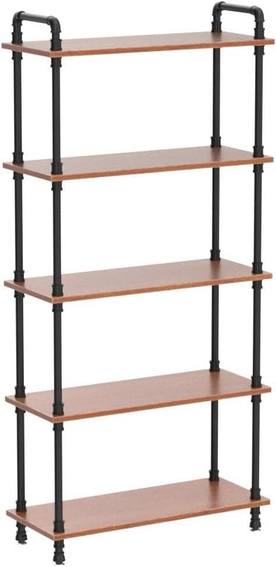 Industrial Bookshelf, Bookcases and Book Shelves 5 Shelf,Pipe Bookshelf, Industrial Pipe Shelving, Pipe Shelves(Rustic Brown, 29.5" L x 11.8" W x 70" H) - LeafyLoom