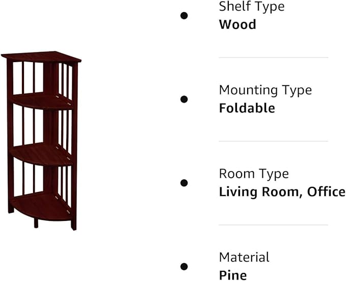Casual Home 100% Solid Wood Bookcase Freestanding Corner Shelf Display Stand Storage for Home Office, Bedroom, Living Room, 38.75"H, Truffle Brown - LeafyLoom