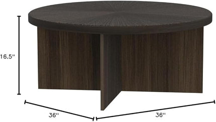 Martha Stewart Sadie Round Wood Coffee Table with Starburst Pattern Top Simple Pedestal Stand, Circular Contemporary Modern Accent Furniture for Living Room Decor, 0 - LeafyLoom