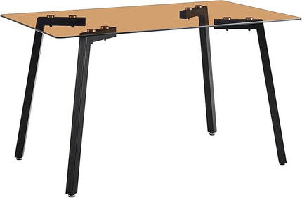 NicBex 51Inch Rectangular Dining Table,Minimalist Kitchen Table with Tempered Glass Tabletop and Black Metal Legs for 4 to 6,Large Dining Room Table for Kitchen,Meeting Room and Living Room,Dark Brown - LeafyLoom