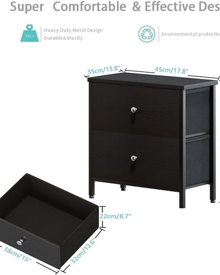 BOLUO Black Nightstand 2 Drawer Dresser for Bedroom,Small Night Stand End Table with Fabric Drawers Modern - LeafyLoom