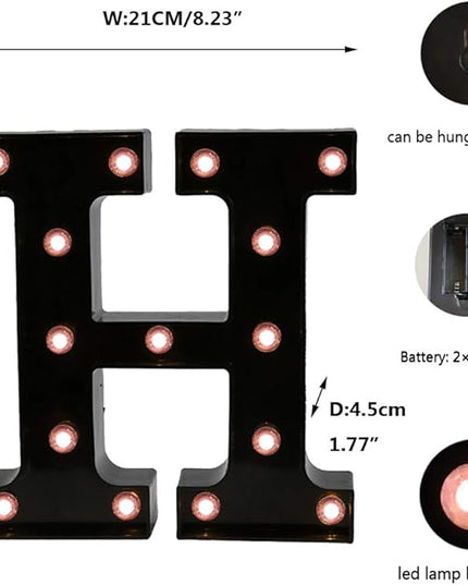 Light Up Black Alphabet Marquee Letters Sign LED Marquee Number Lights Sign for Night Light Home Bar Christmas Lamp Birthday Party Wedding Decoration H - LeafyLoom