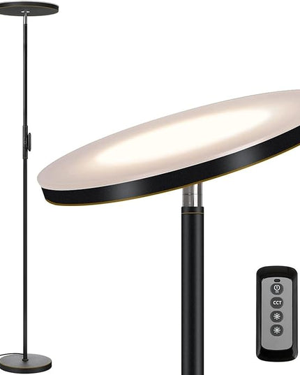 JOOFO Floor Lamp,30W/2400LM Sky LED Modern Torchiere 3 Color Temperatures Super Bright Floor Lamps-Tall Standing Pole Light with Remote & Touch Control for Living Room,Bed Room,Office (Black-Gold) - LeafyLoom