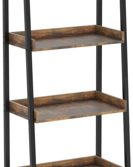 ASTARTH 4 Tier Bookshelves Ladder Bookshelf w/Open Shelf for Storage, Ladder Shelf & Bookcases for Bedroom, Living Room, Kitchen, Small Space-56.7'' H, Easy Assembly, Rustic Brown - LeafyLoom