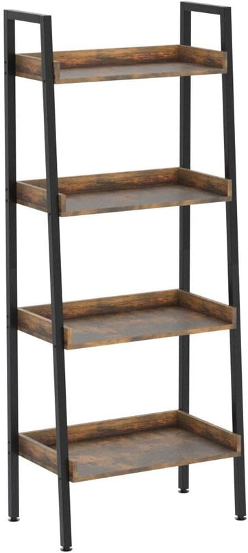 ASTARTH 4 Tier Bookshelves Ladder Bookshelf w/Open Shelf for Storage, Ladder Shelf & Bookcases for Bedroom, Living Room, Kitchen, Small Space-56.7'' H, Easy Assembly, Rustic Brown - LeafyLoom