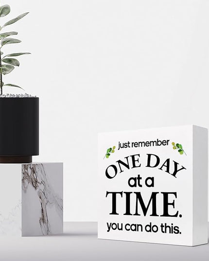 Just Remember One Day at a Time You can Do This Wood Block Sign Desk Decor,Motivational Reminder Wooden Box Plaque Sign Desk Decor for Home Office Workplace Shelf Table Decorations - LeafyLoom