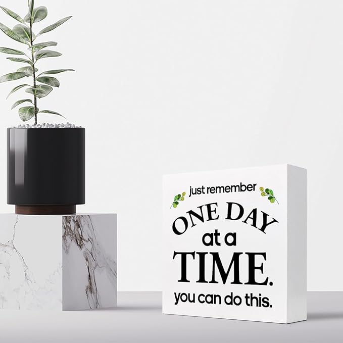 Just Remember One Day at a Time You can Do This Wood Block Sign Desk Decor,Motivational Reminder Wooden Box Plaque Sign Desk Decor for Home Office Workplace Shelf Table Decorations - LeafyLoom