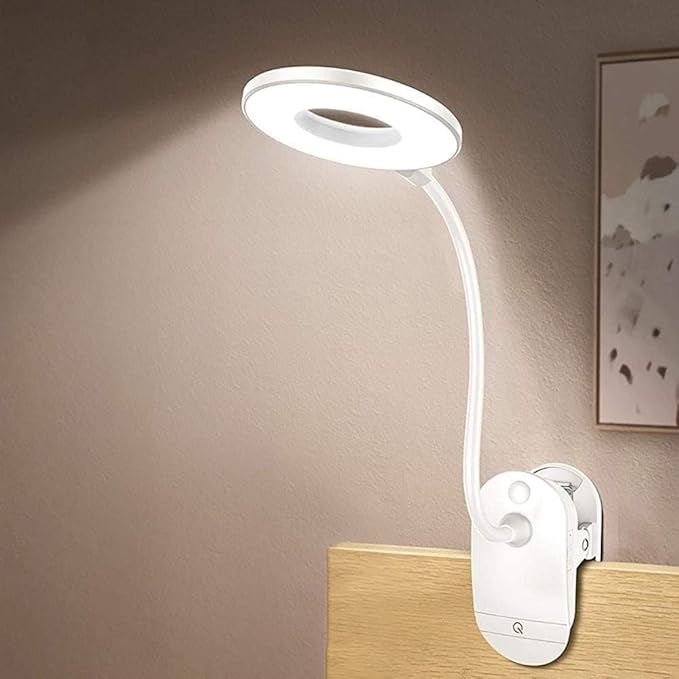 Clip on Lamp,Battery Powered Reading Lamp,Clip on Light for Bed Clip on Battery Light with 3 Brightness Level,USB Rechargeable, Reading Lamp - LeafyLoom