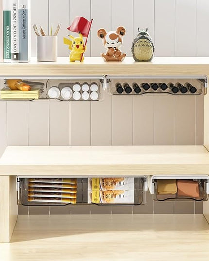 Under Desk Storage Drawer Kit, Clear Under Desk Drawer Mounted Below Large and Medium Size 2 Pcs Combo for Home Bedroom Office Kitchen Organization - LeafyLoom