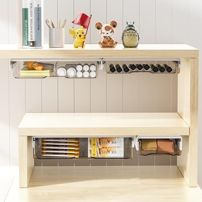 Under Desk Storage Drawer Kit, Clear Under Desk Drawer Mounted Below Large and Medium Size 2 Pcs Combo for Home Bedroom Office Kitchen Organization - LeafyLoom