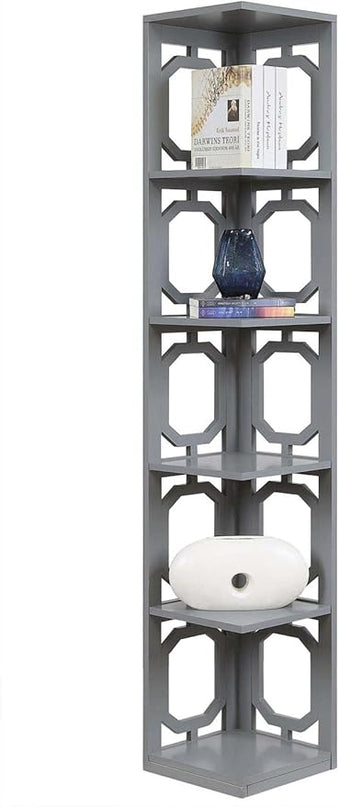 Convenience Concepts Omega 5 Tier Corner Bookcase, Gray - LeafyLoom