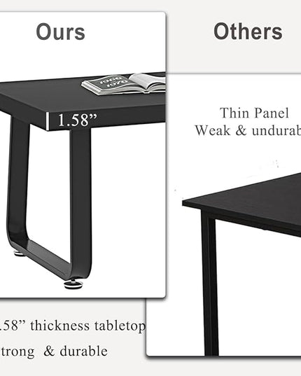 HSH Black Coffee Table, Industrial Wood and Metal Legs Center Table, Modern Minimalist Rectangle Cocktail Table for Living Room, Farmhouse Wooden Tea Table for Bedroom Home Office, Black Oak, 47 Inch - LeafyLoom