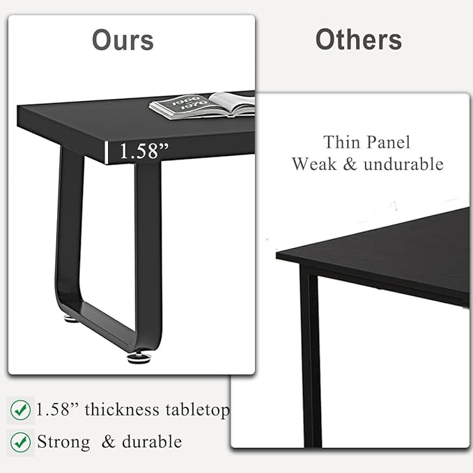 HSH Black Coffee Table, Industrial Wood and Metal Legs Center Table, Modern Minimalist Rectangle Cocktail Table for Living Room, Farmhouse Wooden Tea Table for Bedroom Home Office, Black Oak, 47 Inch - LeafyLoom