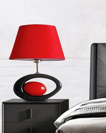 Red Modern Table Lamp, Ceramic Desk Lights with Linen Shade LED Bedroom Bedside Light Living Room Office Desk Night Lantern 14.8inch American Desktop Light for Home, E26 Base 60W 110V - LeafyLoom