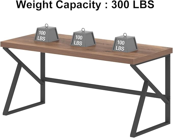 HSH Large Computer Desk, Industrial Modern Home Office Desk, Wooden and Metal PC Desk for Work Writing Study Gaming Bedroom, Farmhouse Vintage Computer Table Executive Workstation, Rustic Oak 60 Inch - LeafyLoom