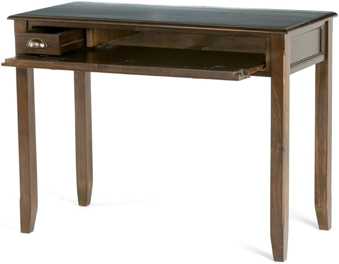 SIMPLIHOME Burlington SOLID WOOD 42 inch Wide Home Office Desk, Writing Table, Workstation, Study Table Furniture in Mahogany Brown with 1 Drawer - LeafyLoom