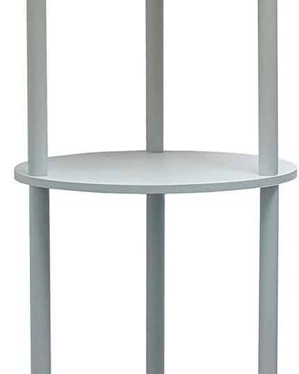 Simple Designs LF2010-GRY 62.5" Round Modern Shelf Etagere Organizer Storage Floor Lamp with 2 USB Charging Ports, 1 Charging Outlet and Linen Shade for Living Room Bedroom, Gray, 11.5 x 11.5 x 62.5 - LeafyLoom