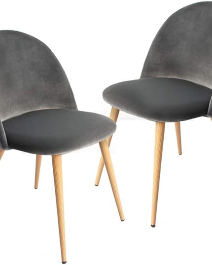 CangLong Modern Set of 2 Dining Chairs Mid Century Modern Accent Velvet Upholstered Leisure Side Chairs with Gold Metal Legs forDining, Living, Kitchen, Bedroom, Guest Room, Light Grey - LeafyLoom
