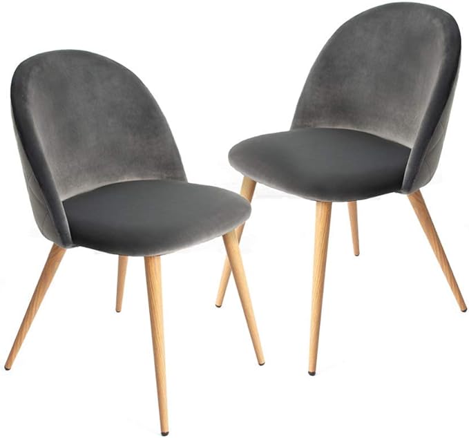 CangLong Modern Set of 2 Dining Chairs Mid Century Modern Accent Velvet Upholstered Leisure Side Chairs with Gold Metal Legs forDining, Living, Kitchen, Bedroom, Guest Room, Light Grey - LeafyLoom