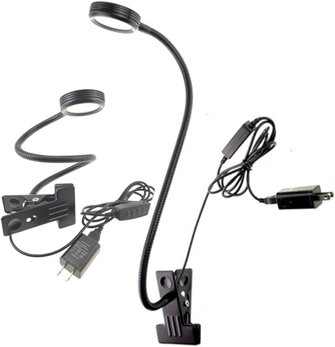 2 Pack Clamp Gooseneck LED Desk Lamp, Clip on Bendable Steel Light, C-clamp Sewing Machine Table Mount, 360degree flexible neck 3 colors 10 Level Brightness (Clamp) - LeafyLoom