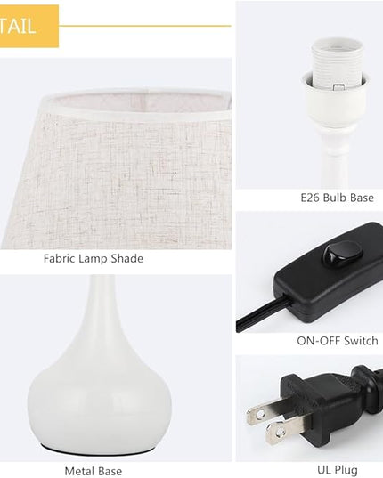 SEHERTIWY Table Lamp Set of 2, Small Bedside Lamps for Bedroom, Modern Lamp with White Fabric Shade,Nightstand Desk Lamp for Living Room Rustic Office Dorm - LeafyLoom