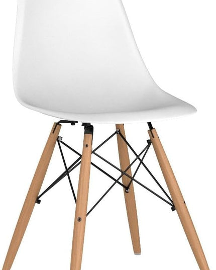 Flash Furniture Elon Series Plastic Modern Dining Chairs with Wooden Legs, Mid-Century Side Chairs for Dining Rooms and Offices, Set of 2, White - LeafyLoom