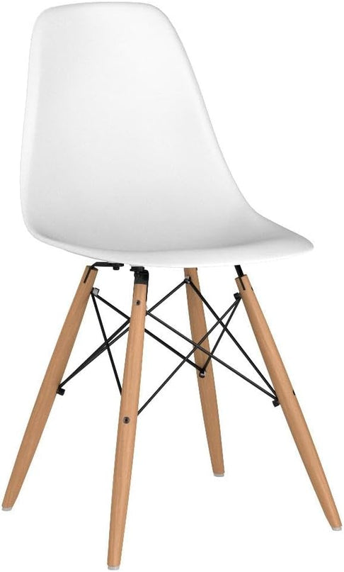 Flash Furniture Elon Series Plastic Modern Dining Chairs with Wooden Legs, Mid-Century Side Chairs for Dining Rooms and Offices, Set of 2, White - LeafyLoom