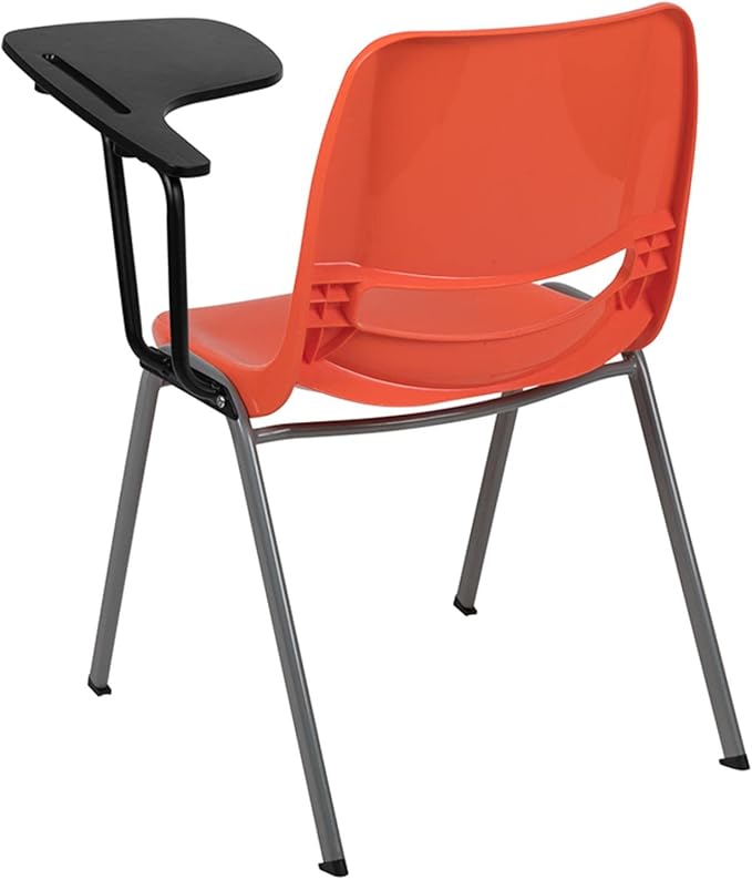 Flash Furniture Orange Ergonomic Shell Chair with Left Handed Flip-Up Tablet Arm - LeafyLoom