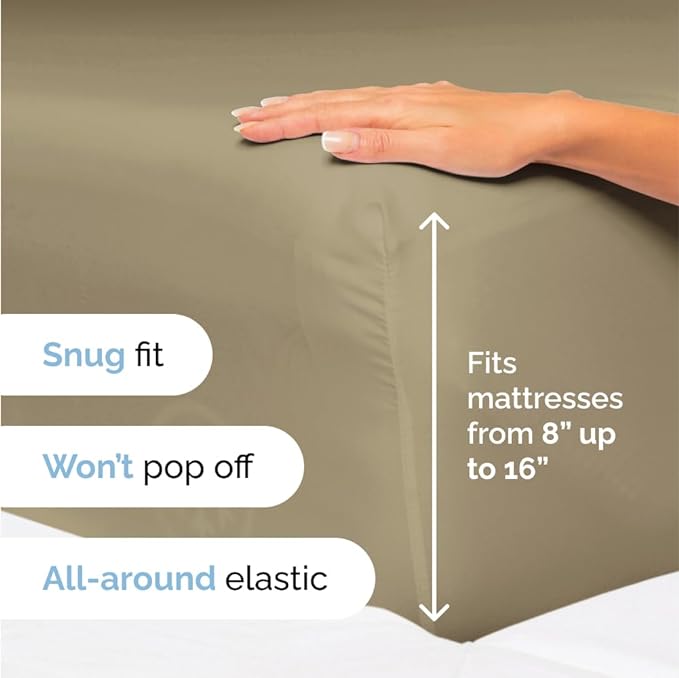 Twin XL Size 3 Piece Sheet Set - Comfy Breathable & Cooling Sheets - Hotel Luxury Bed Sheets for Women & Men - Deep Pockets, Easy-Fit, Extra Soft & Wrinkle Free Sheets - Khaki Oeko-Tex Bed Sheet Set - LeafyLoom