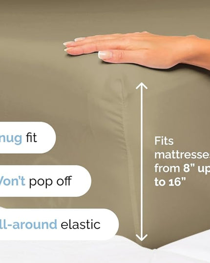 Cal King Size 4 Piece Sheet Set - Comfy Breathable & Cooling Sheets - Hotel Luxury Bed Sheets for Women & Men - Deep Pockets, Easy-Fit, Extra Soft & Wrinkle Free Sheets - Khaki Oeko-Tex Bed Sheet Set - LeafyLoom