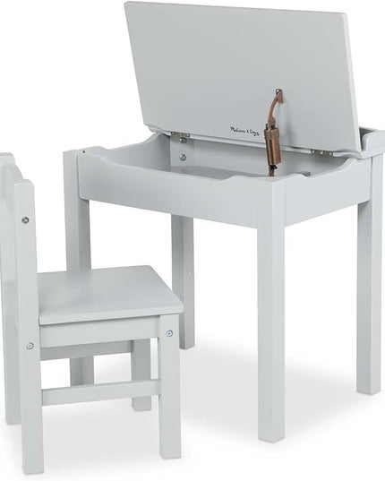 Melissa & Doug Wooden Lift-Top Desk & Chair - Gray , Grey - Toddler And Kids , For Ages 3+ With Self-Containted Storage And Chair Set - LeafyLoom