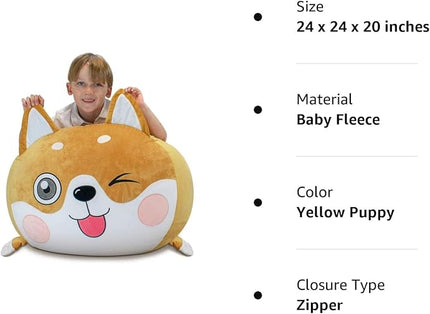 Shiba Inu Dog Stuffed Animal Storage for Children Room Decorations, Boys and Girls Bean Bag Chairs, Toys Organizers, Velvet Fabric Super Soft Large Size Cover Only - LeafyLoom