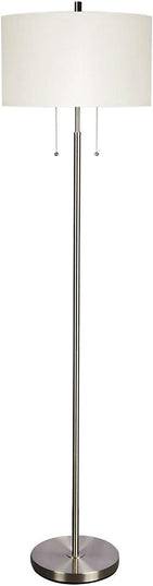 DEEPLITE Modern Floor Lamp, Tall Standing Lamp with 2 Bulb Socket for Office Bedroom Living Room Bright Lighting, Brushed Nickel Body, White Lampshade - LeafyLoom