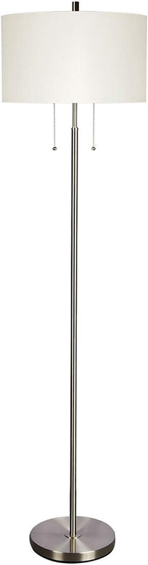 DEEPLITE Modern Floor Lamp, Tall Standing Lamp with 2 Bulb Socket for Office Bedroom Living Room Bright Lighting, Brushed Nickel Body, White Lampshade - LeafyLoom