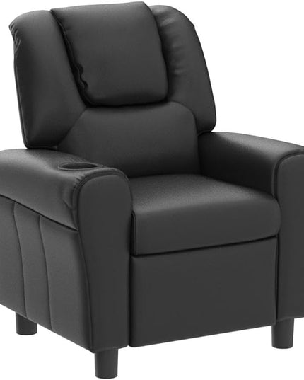 ARLIME Kids Recliner chair, toddler Armchair Upholstered Couch with Cup Holder, Backrest, baby Leather sofa with Headrest and Footrest, Child Furniture for Ages 2-7 (Black) - LeafyLoom