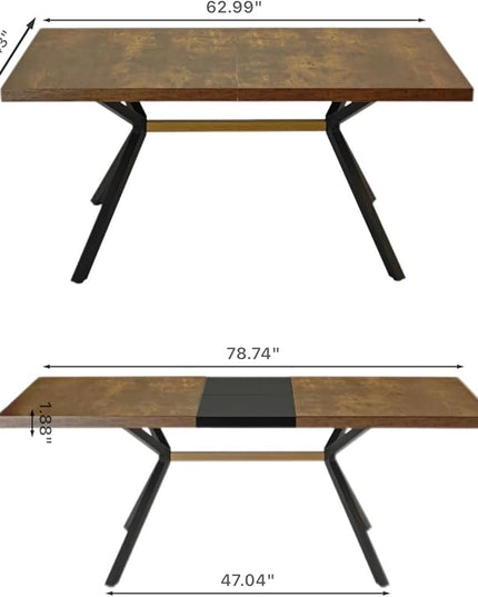 NicBex 78.74Inch Rectangular Stretch Dining Table,Modern Kitchen Table with Wooden Tabletop and Black Fine Sanded Iron Leg for 6 to 8,Large Dining Room Table for Kitchen,Dining Living Room,Brown - LeafyLoom