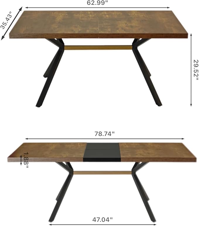 NicBex 78.74Inch Rectangular Stretch Dining Table,Modern Kitchen Table with Wooden Tabletop and Black Fine Sanded Iron Leg for 6 to 8,Large Dining Room Table for Kitchen,Dining Living Room,Brown - LeafyLoom