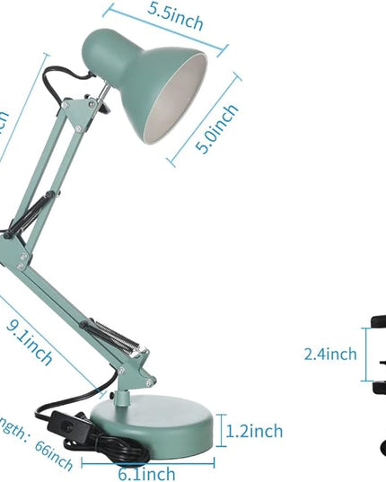 Led Desk Lamp with Clamp - Swing Arm Desk Lamp with 1 LED Cold Light Bulbs 6500K - Adjustable Table Lamp，Used for Office, Work, Study, Dormitory Reading and Eye Protection Desk Lamp (Green-01) - LeafyLoom