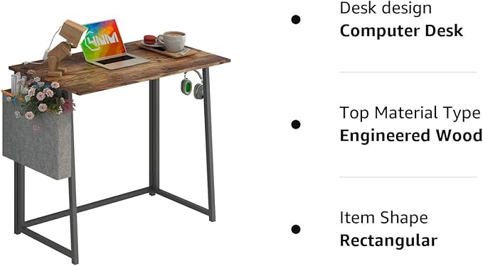 4NM 31.5" Small Desk with Storage Bag, Simple Assembly Folding Computer Desk Home Office Desk Study Writing Table for Small Space Offices - Rustic Brown and Black - LeafyLoom