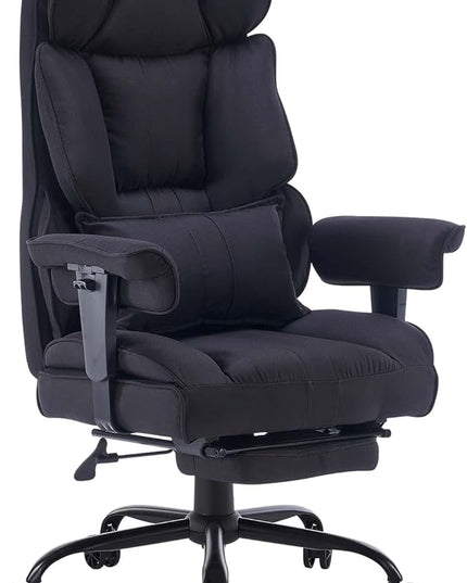 Fabric Office Chair, Big and Tall Office Chair 400 lb Weight Capacity, High Back Executive Office Chair with Foot Rest, Ergonomic Office Chair for Back Pain Relief, Black - LeafyLoom