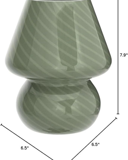BSOD Mushroom Lamp, Glass Bedside Night Green Table Lamps Murano Vintage Small Nightstand Desklamp Swirl Light for Home Decor, Living, Bedroom, Gift (Stripe Green) - LeafyLoom