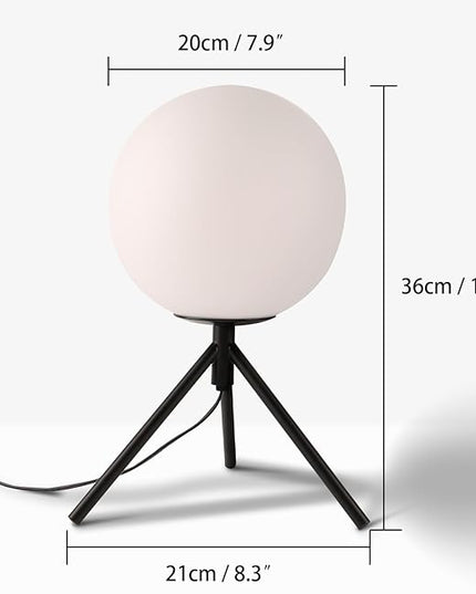 Mid Century Modern Table Lamp Black Glass Globe Desk Lamp Reading Lamp Vintage Plug in Table Desk Lamp for Bedroom Office Library Study Room (Black) - LeafyLoom