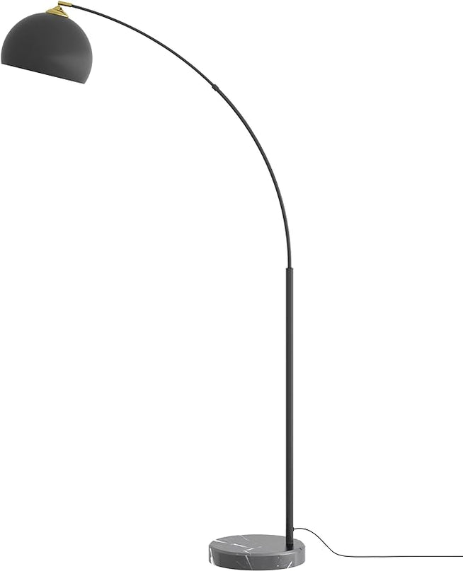 GETINLIGHT 66" Modern Black Metal Arc Floor Lamp with Inner Gold Metal Shade and Black Marble Base, LED Bulb Included, IN-0806-1-BK - LeafyLoom